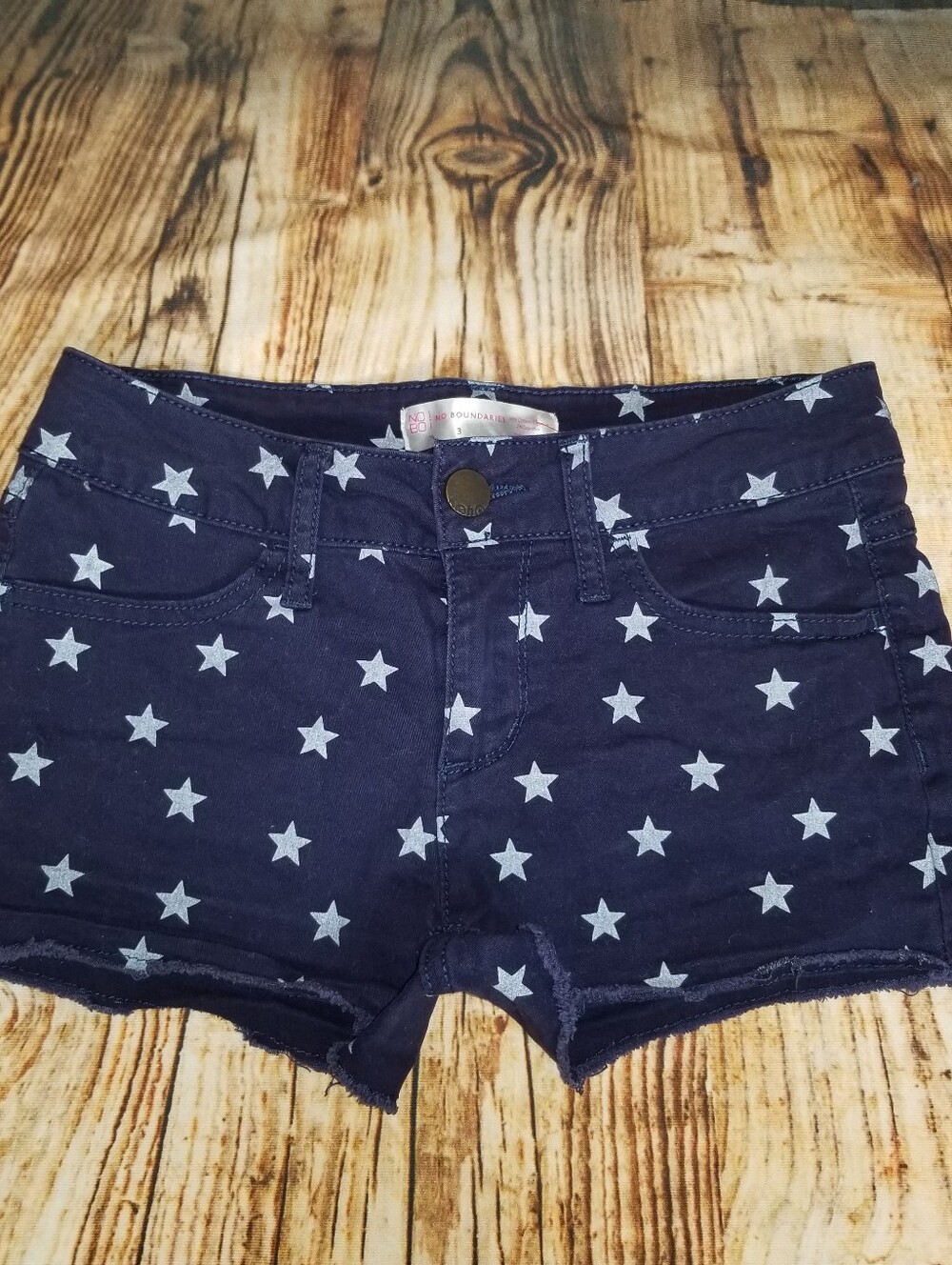 No Boundaries Blue & White Cotton Daisy Duke Shorts Star Pattern Size 3 Juniors